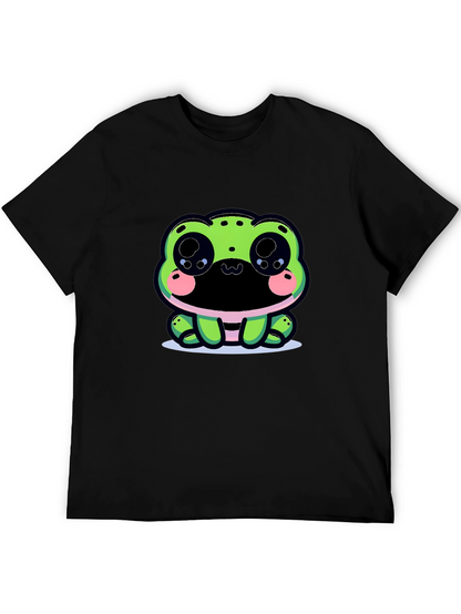 Cute Frog Graphic Tee - Black Cotton Blend