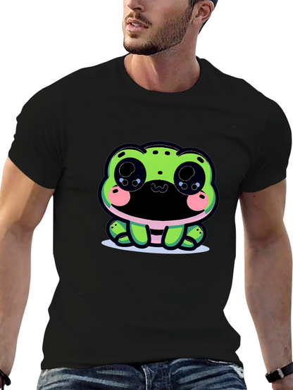 Cute Frog Graphic Tee - Black Cotton Blend