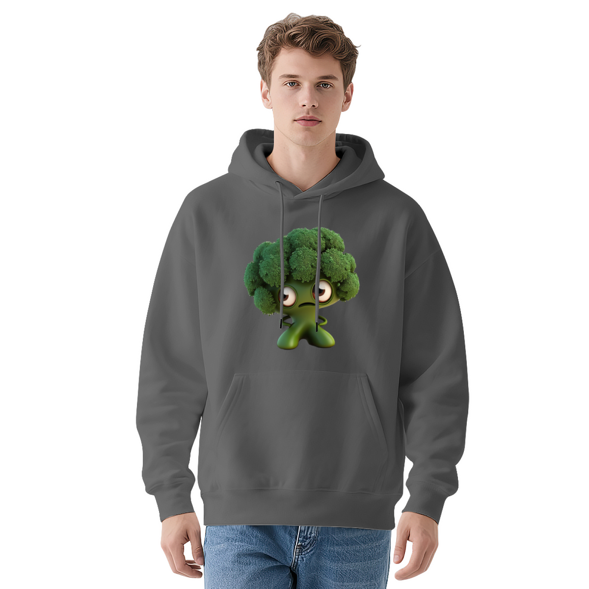 Stylish Pullover Hoodie - Funny Broccoli Character