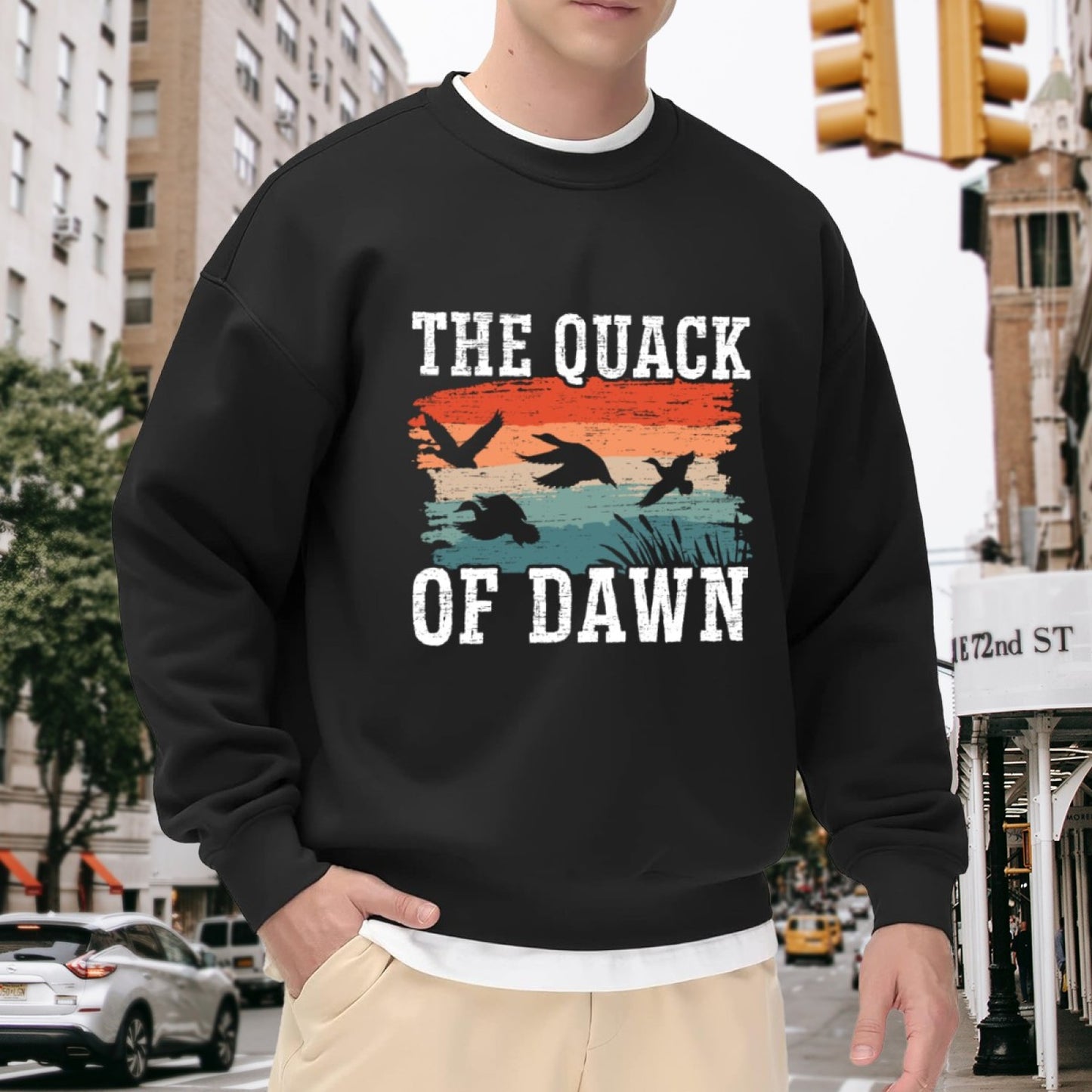 Retro Sunset Duck "The Quack of Dawn" Graphic Crewneck