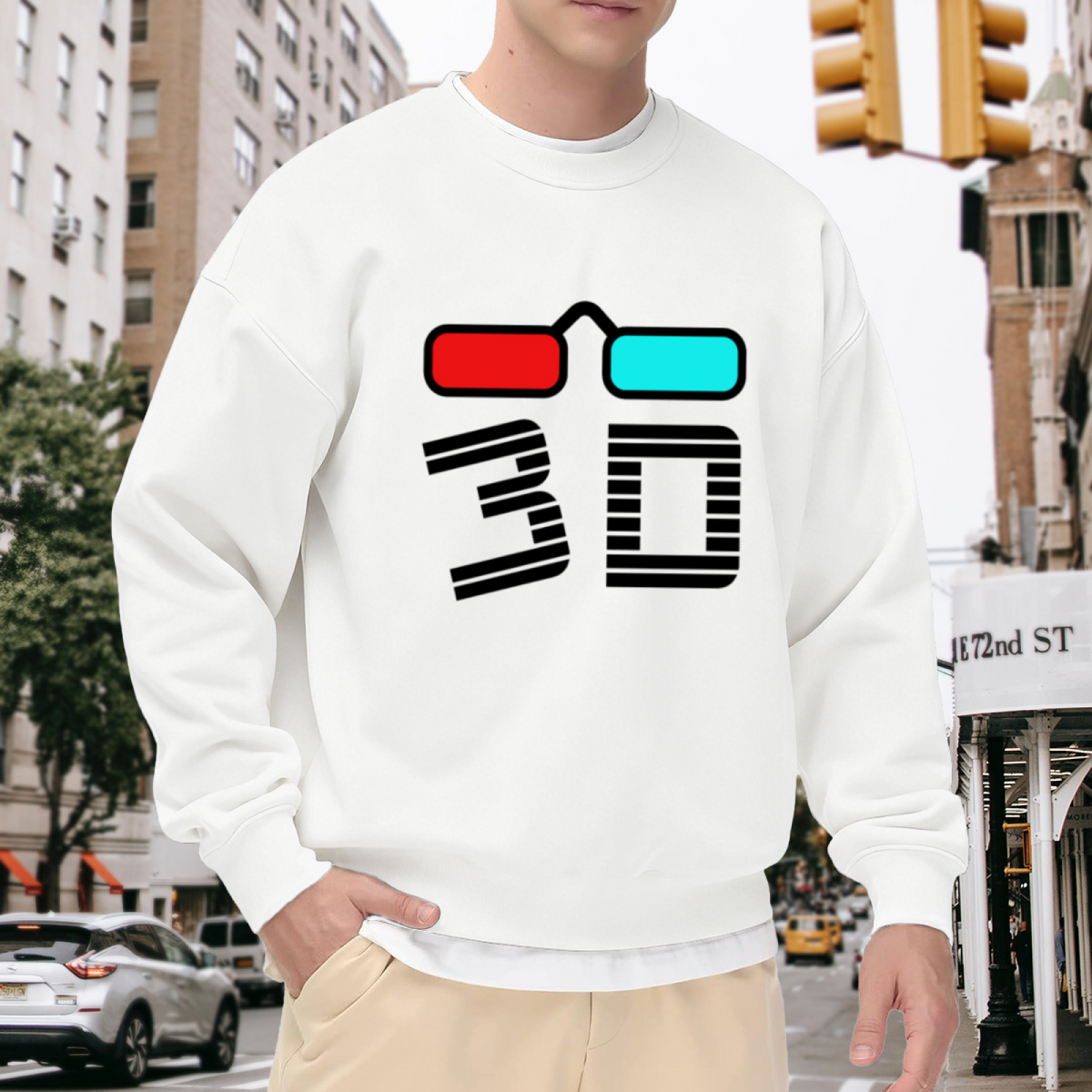 Retro 3D Glasses Crewneck Sweatshirt - Vintage Anaglyph Effect Pop Culture Pullover