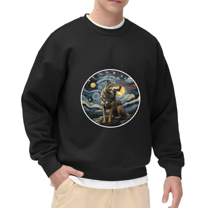 Starry Night Wolf Art Sweatshirt – Van Gogh-Inspired Wildlife Crewneck