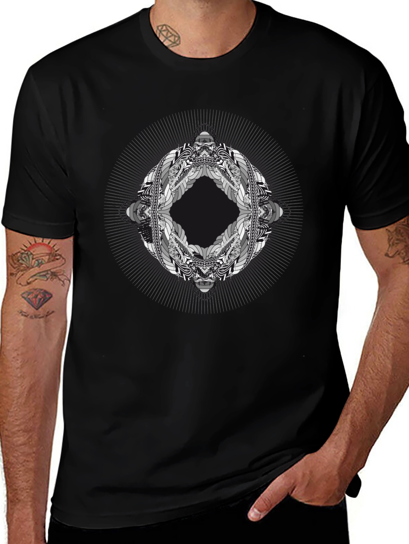 Abstract Geometric Graphic Print Black T-Shirt