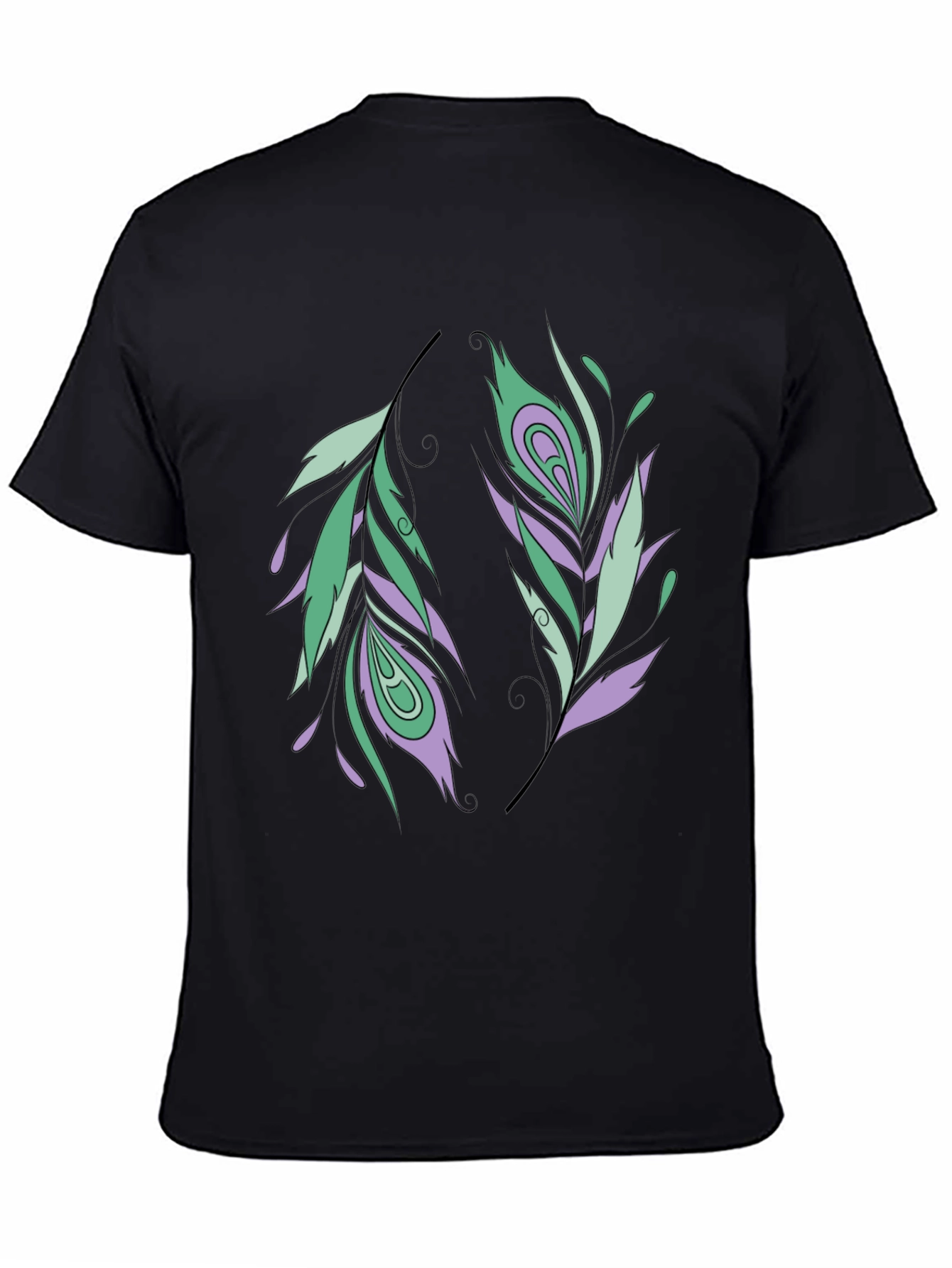 Feather Design Black T-Shirt