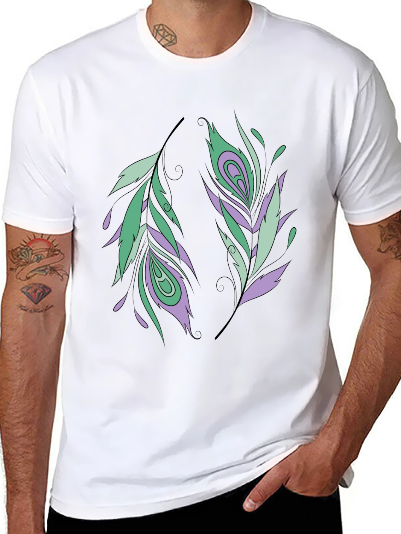 Feather Design Black T-Shirt