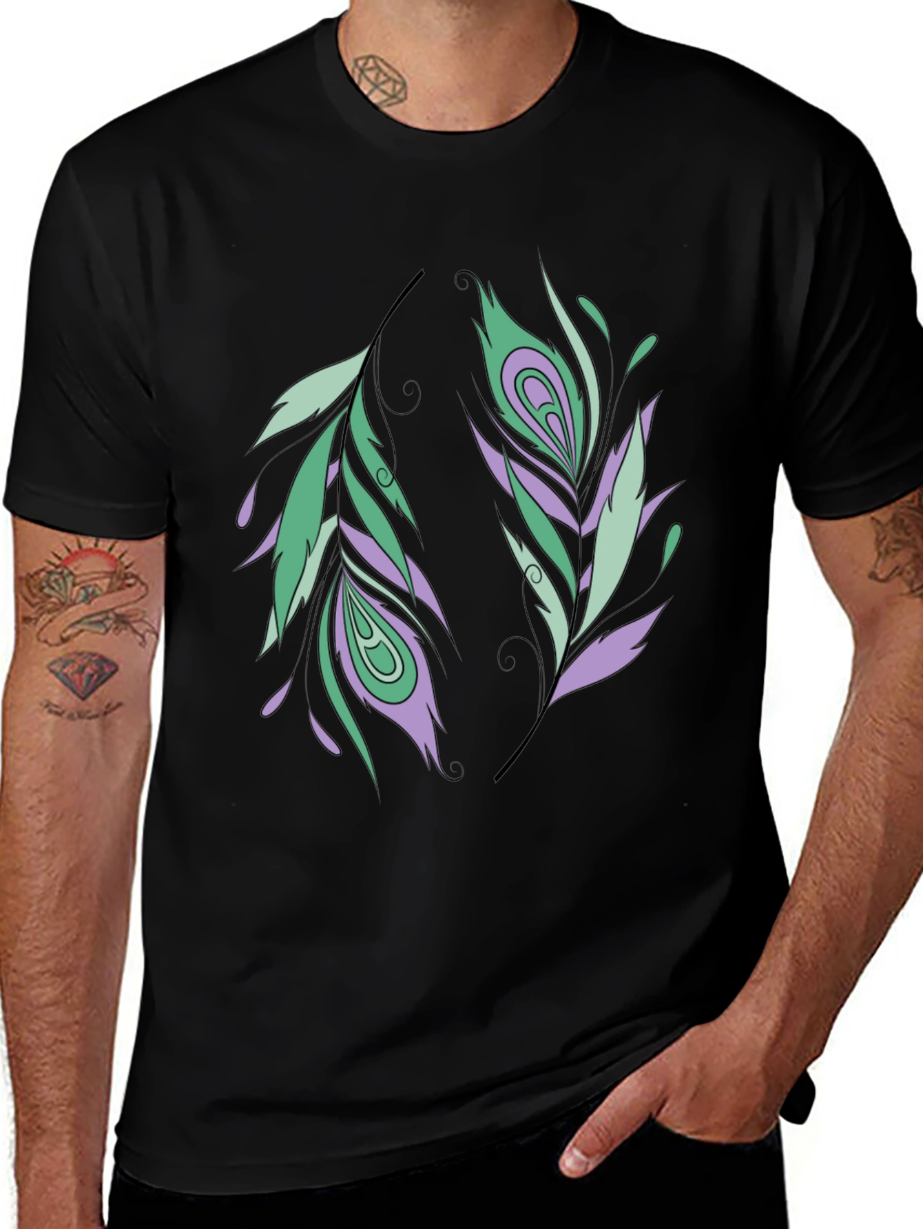 Feather Design Black T-Shirt