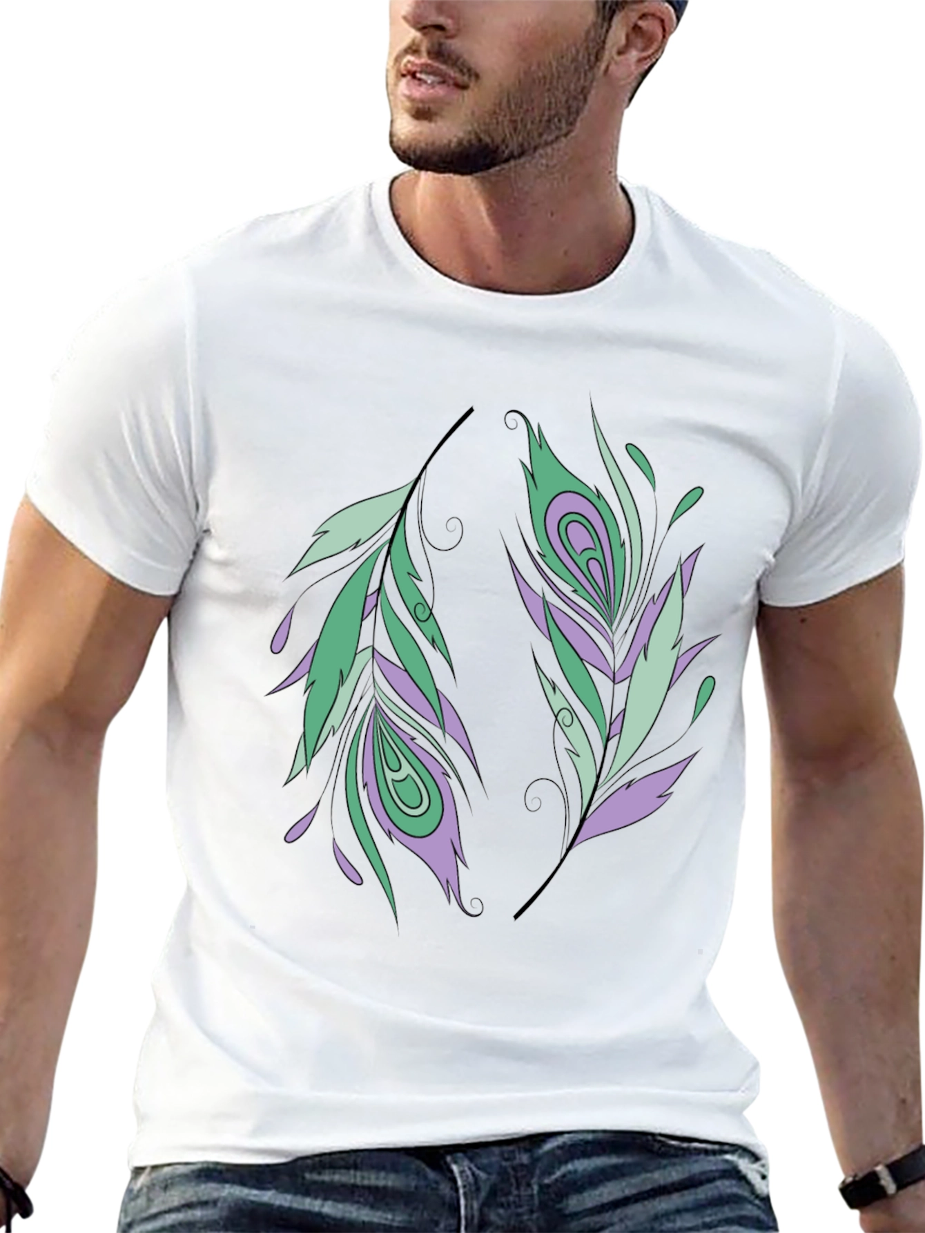 Feather Design Black T-Shirt