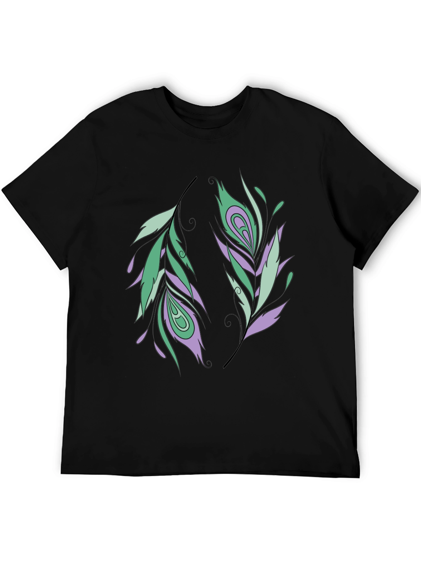 Feather Design Black T-Shirt
