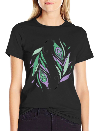Feather Design Black T-Shirt