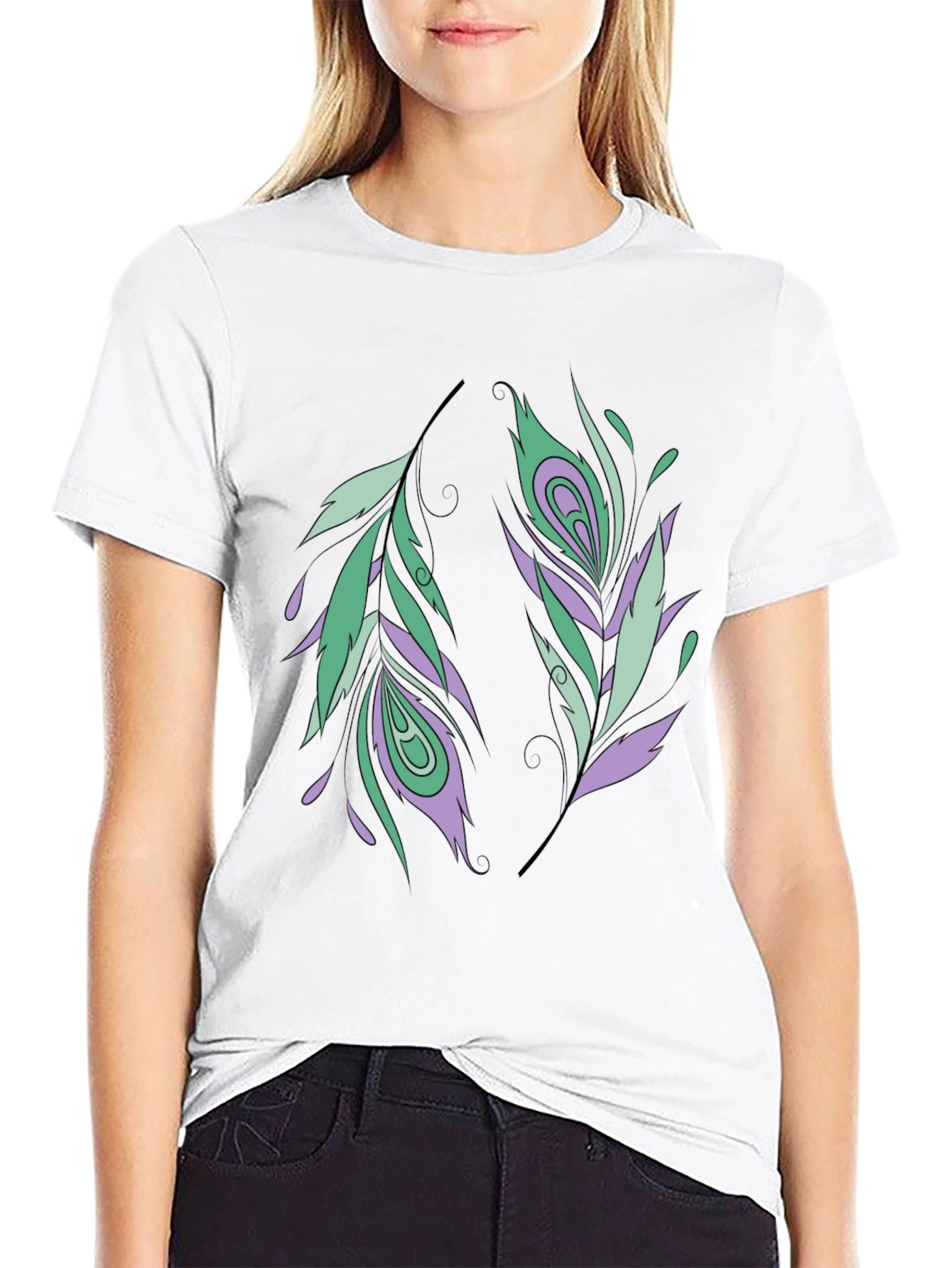 Feather Design Black T-Shirt