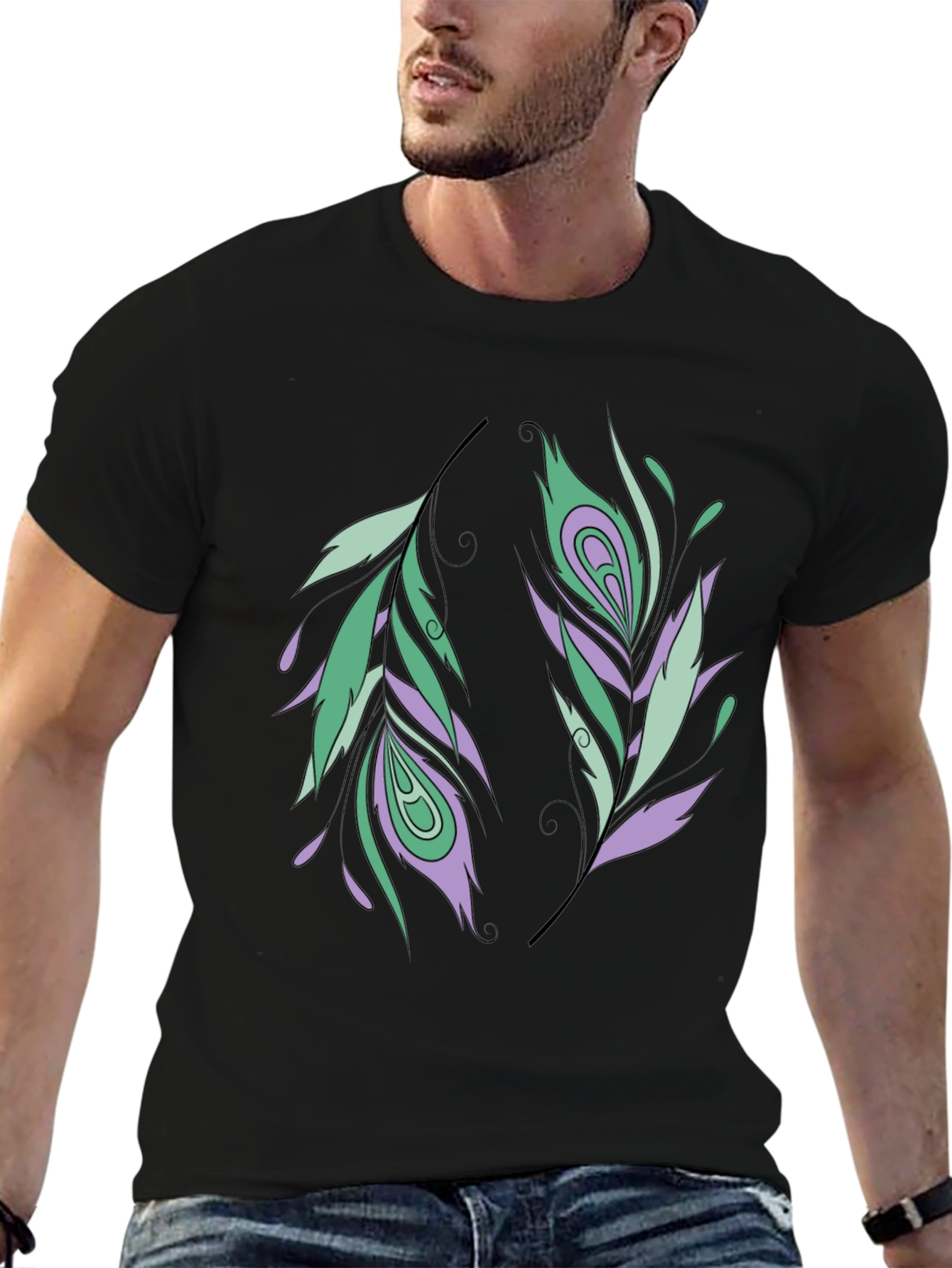 Feather Design Black T-Shirt