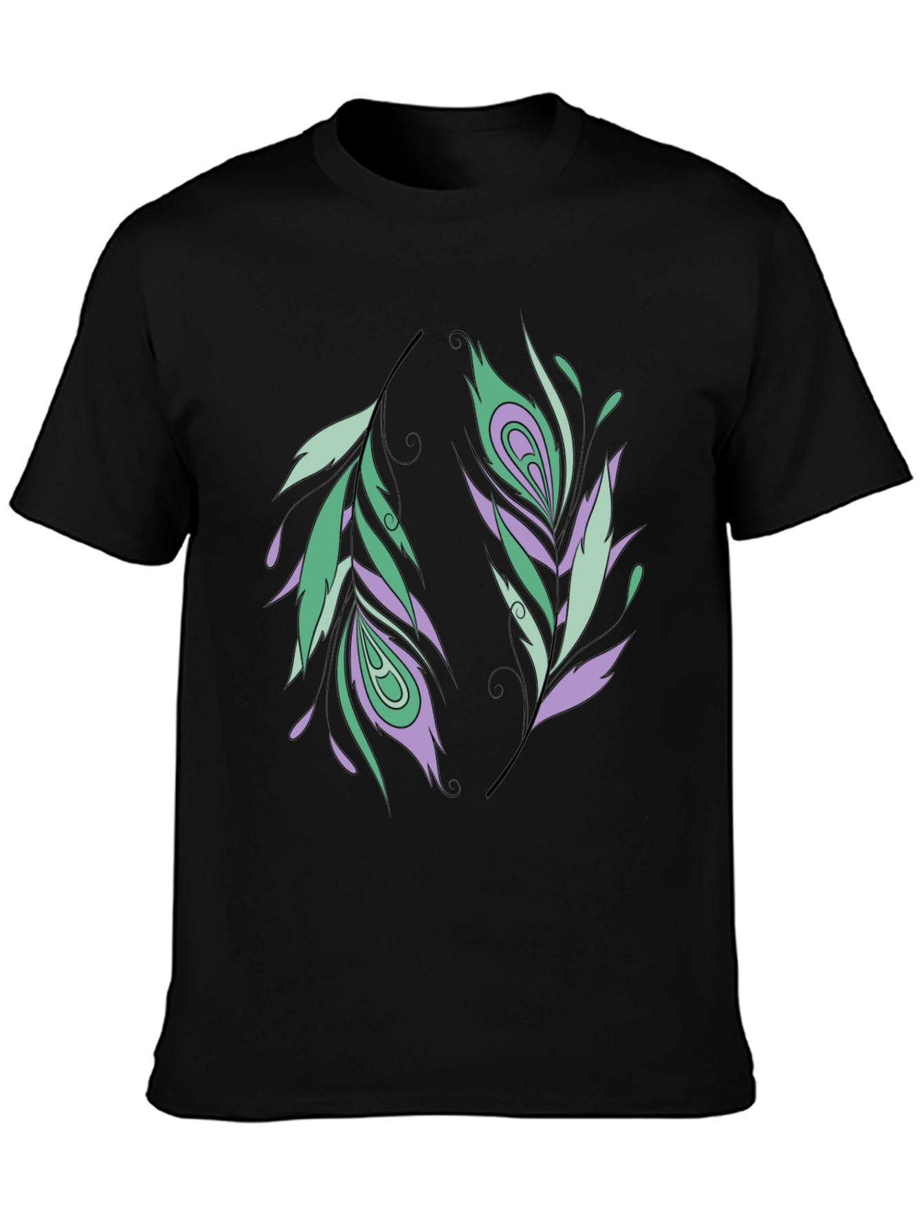 Feather Design Black T-Shirt