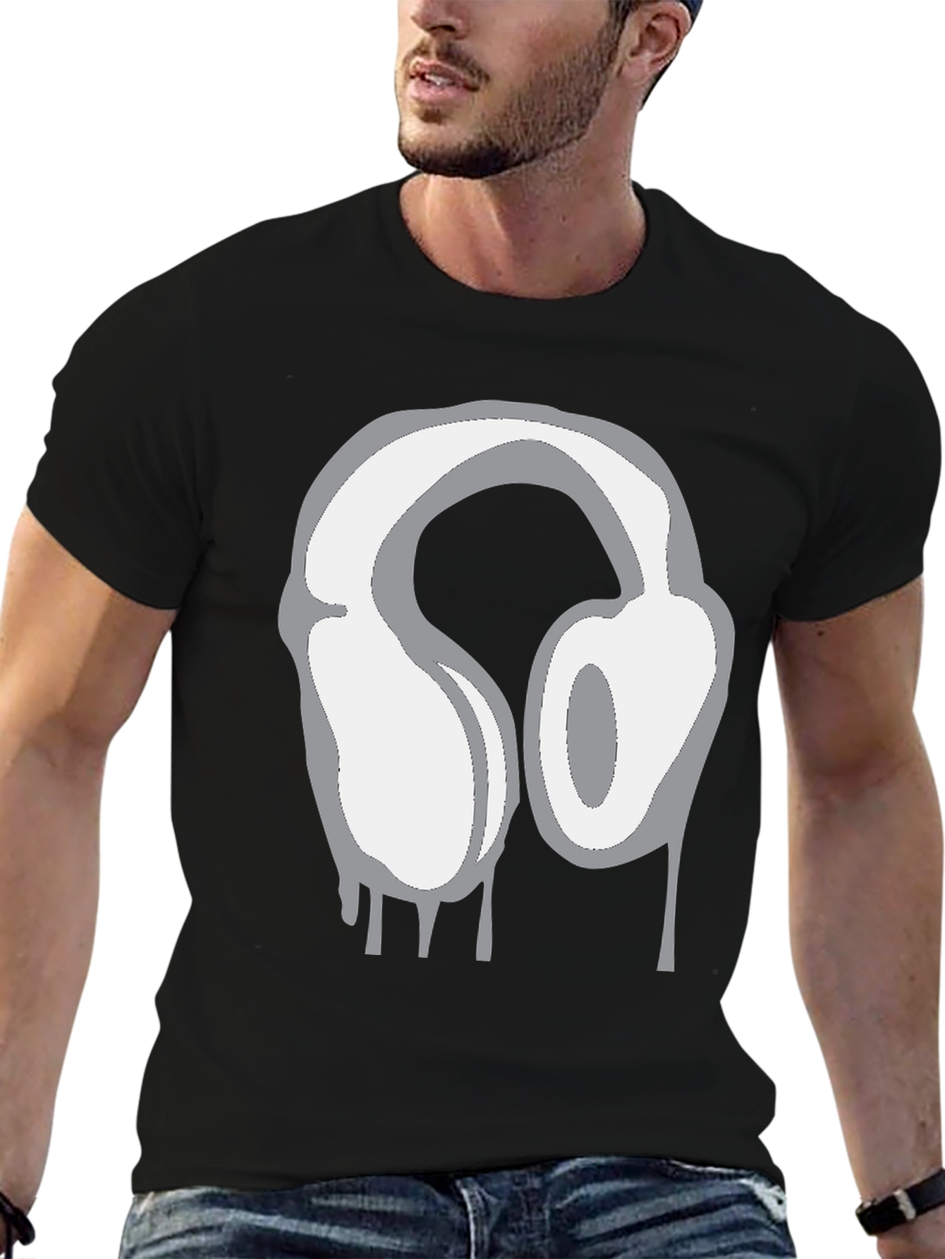 Urban Style Headphones Drip Graphic Tee - Black