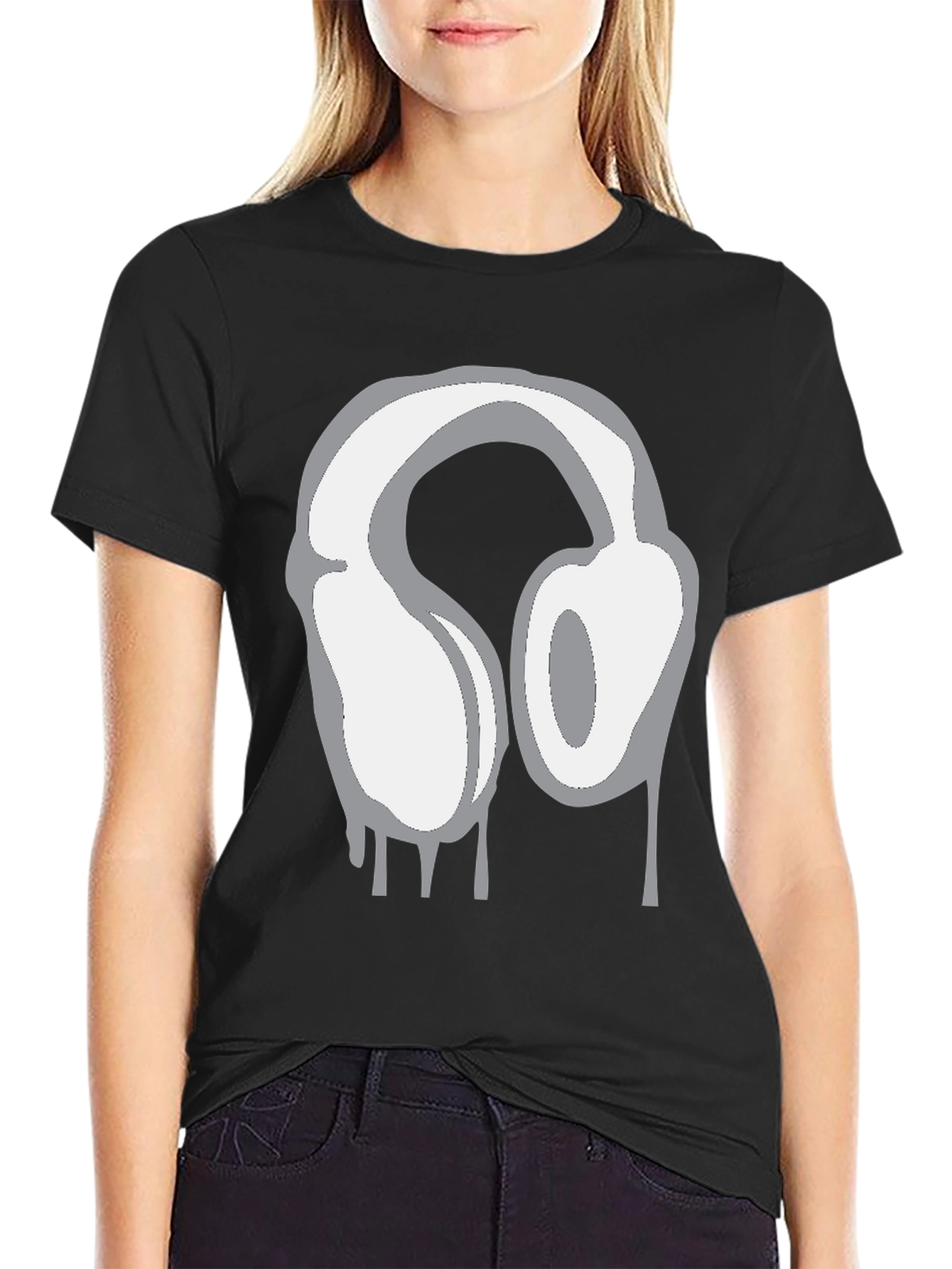 Urban Style Headphones Drip Graphic Tee - Black
