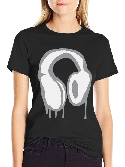 Urban Style Headphones Drip Graphic Tee - Black