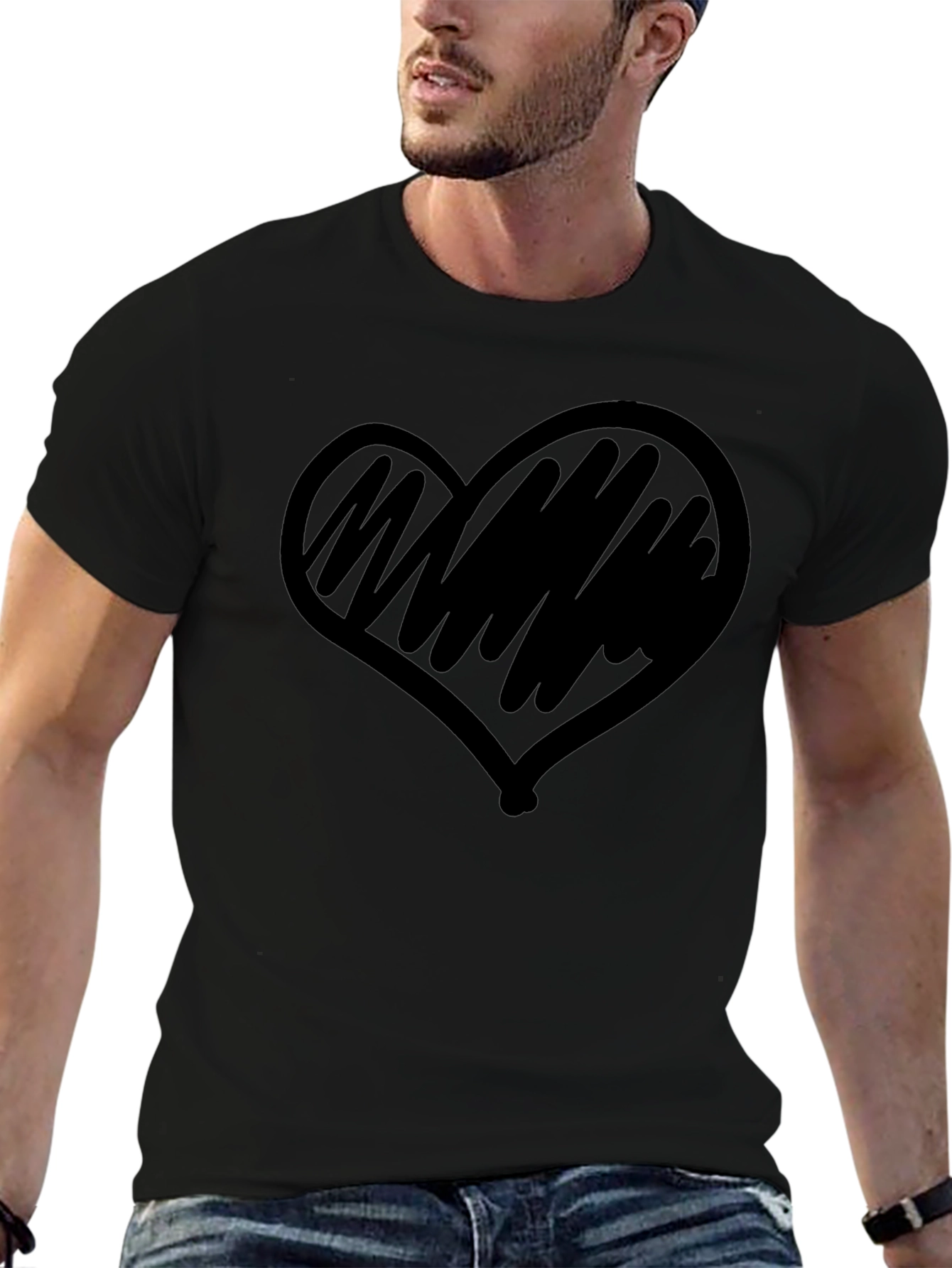 Heart Scribble Graphic Black T-Shirt