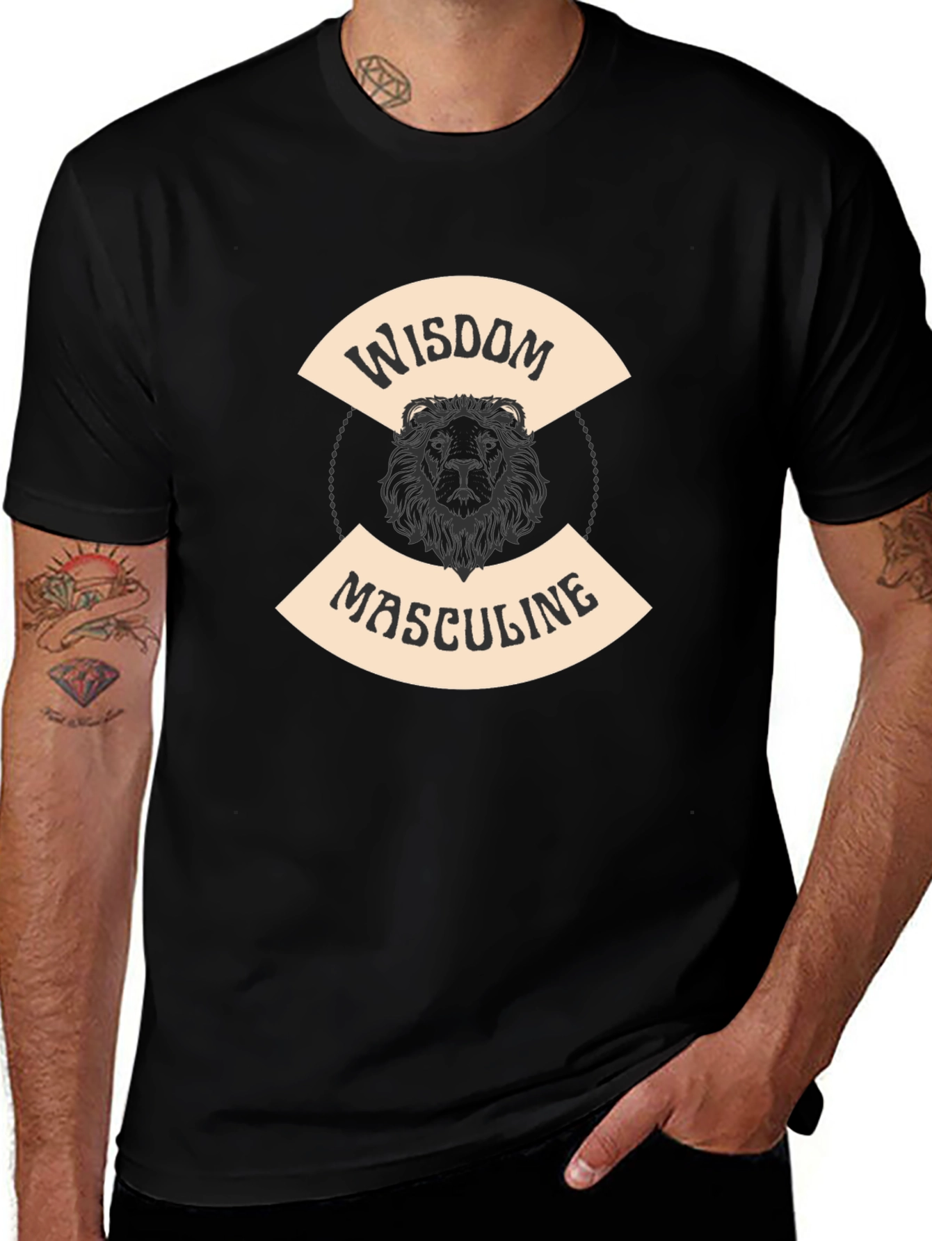 Wisdom Masculine Lion Graphic T-Shirt - Black