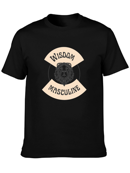 Wisdom Masculine Lion Graphic T-Shirt - Black