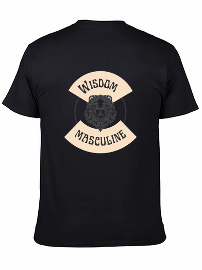 Wisdom Masculine Lion Graphic T-Shirt - Black