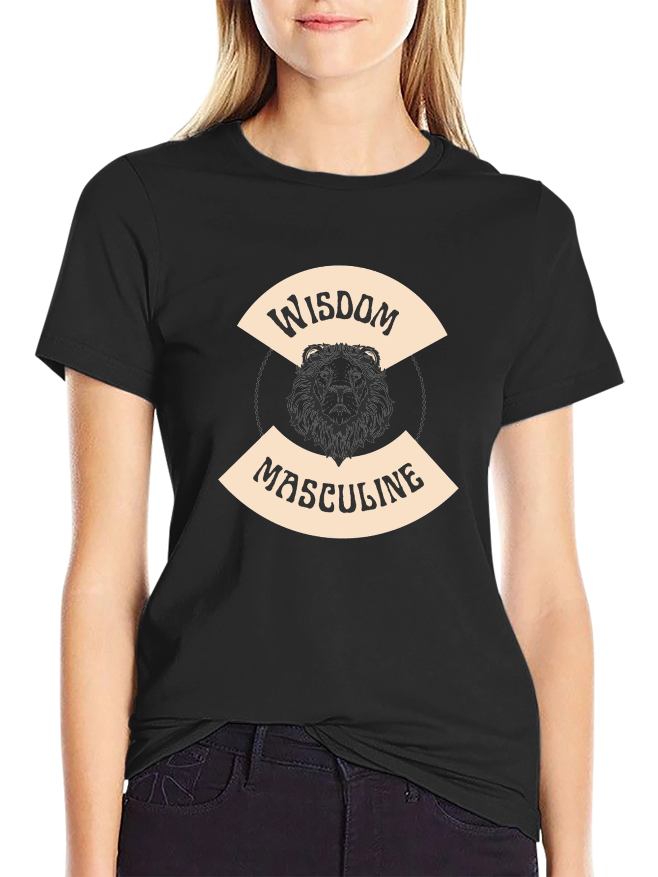 Wisdom Masculine Lion Graphic T-Shirt - Black