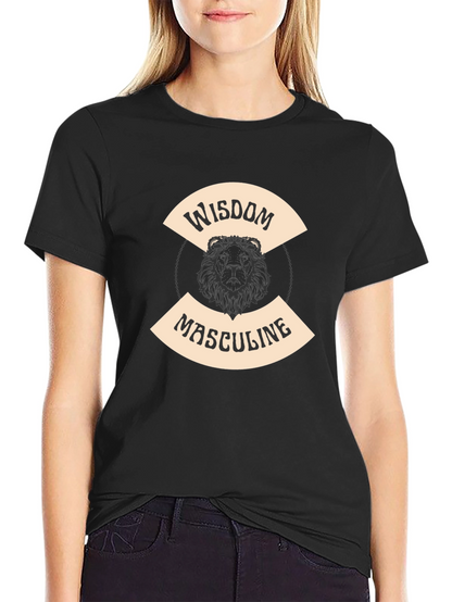 Wisdom Masculine Lion Graphic T-Shirt - Black