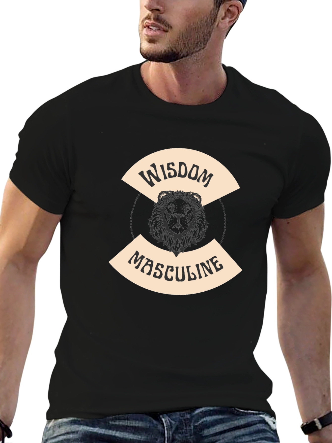 Wisdom Masculine Lion Graphic T-Shirt - Black