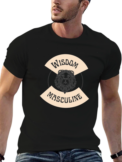 Wisdom Masculine Lion Graphic T-Shirt - Black