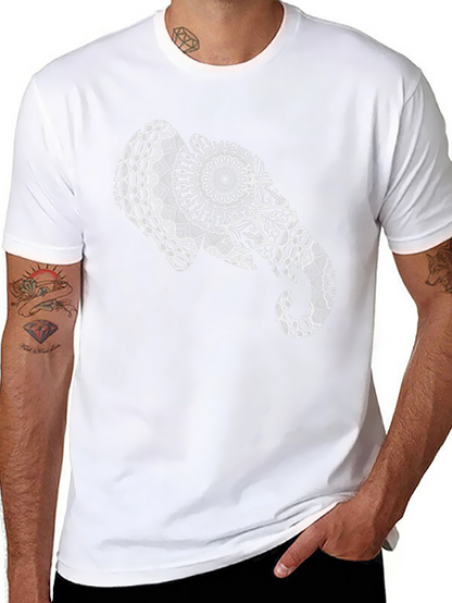 Elephant Mandala Graphic Tee - Black Cotton Casual Shirt