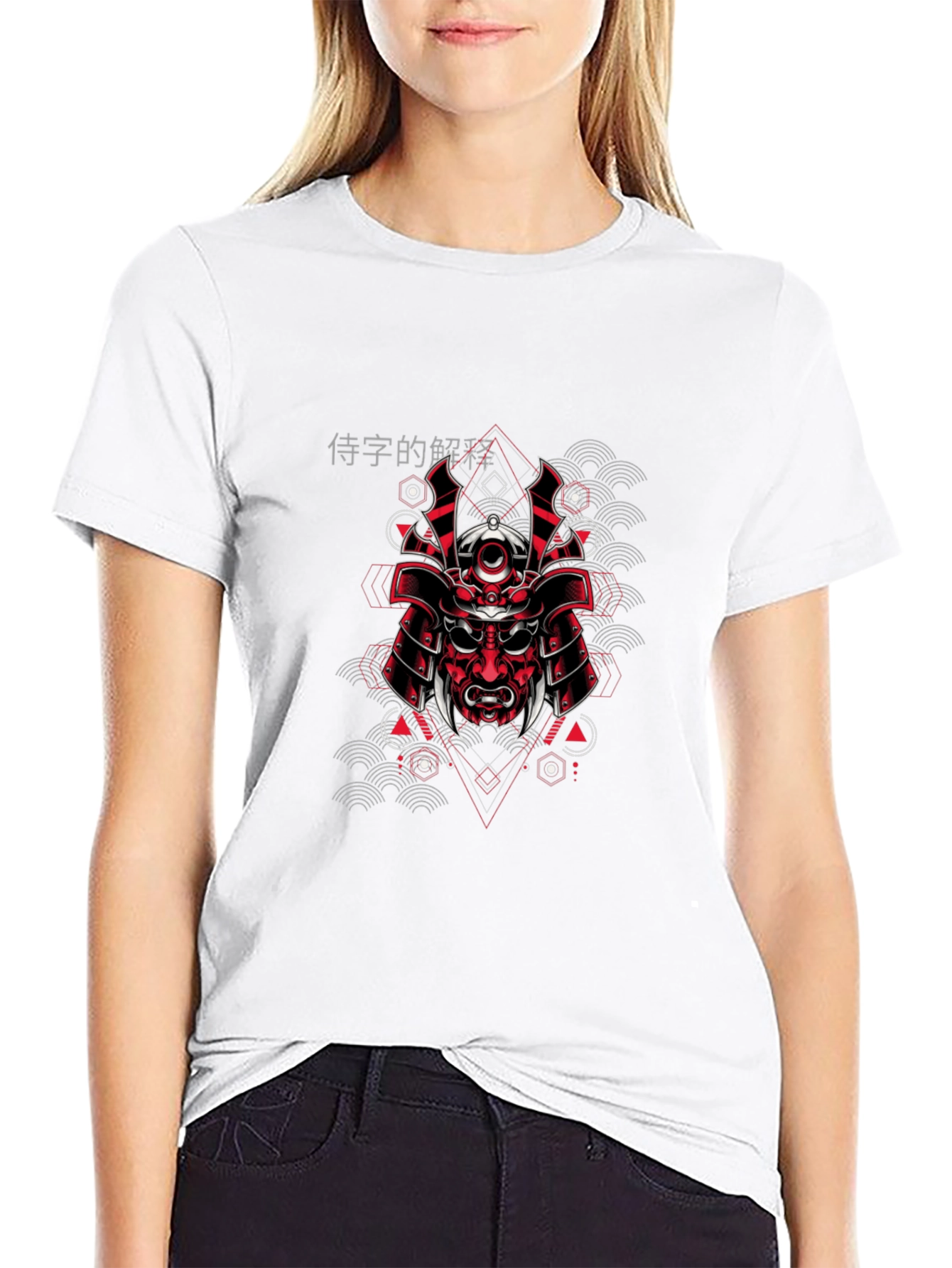 Samurai Mask Graphic Print Black T-Shirt