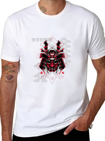 Samurai Mask Graphic Print Black T-Shirt