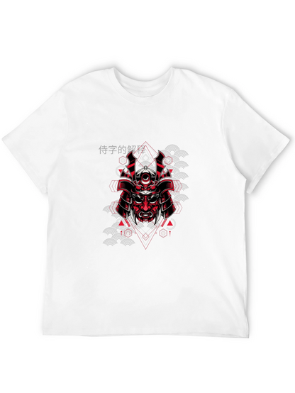 Samurai Mask Graphic Print Black T-Shirt