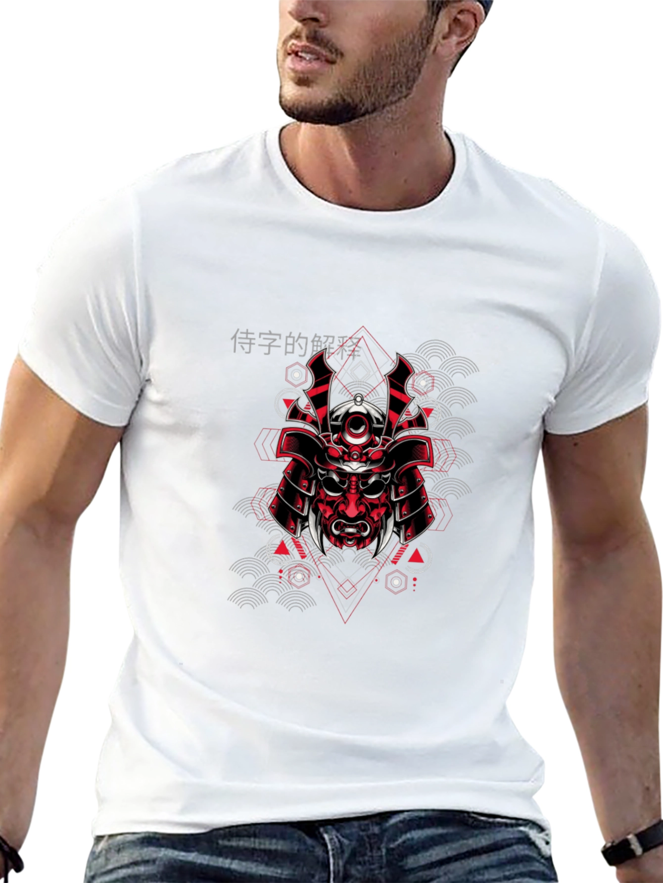 Samurai Mask Graphic Print Black T-Shirt