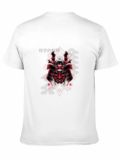 Samurai Mask Graphic Print Black T-Shirt
