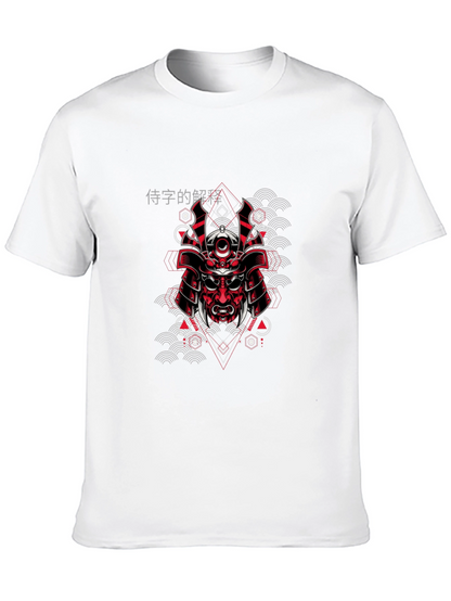 Samurai Mask Graphic Print Black T-Shirt