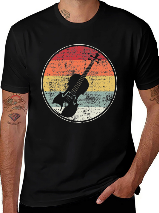 Vintage Violin Circle Graphic Tee - Black