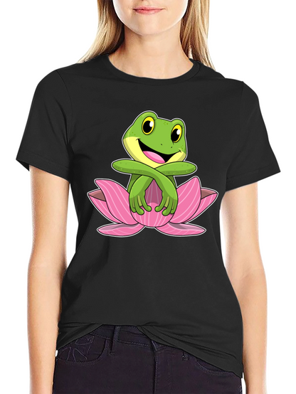 Frog in Lotus Flower Graphic T-Shirt