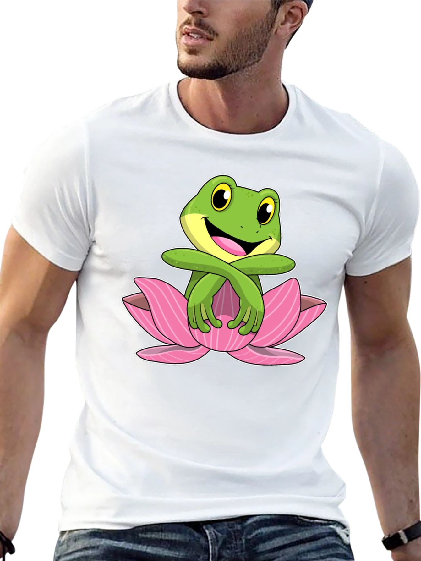 Frog in Lotus Flower Graphic T-Shirt