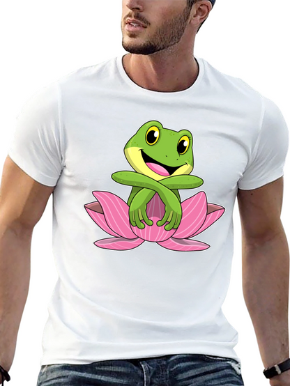 Frog in Lotus Flower Graphic T-Shirt