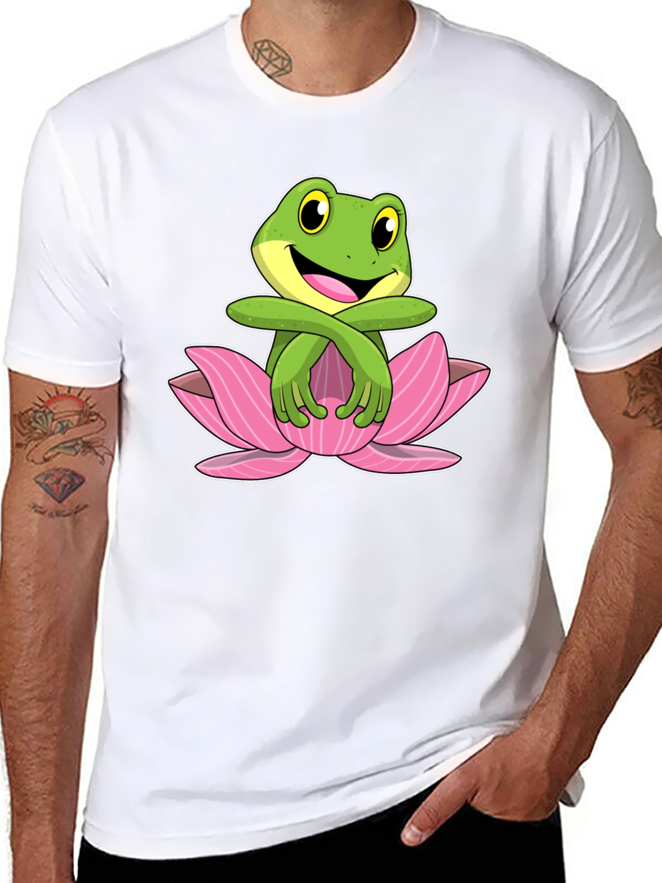 Frog in Lotus Flower Graphic T-Shirt