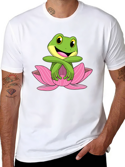 Frog in Lotus Flower Graphic T-Shirt
