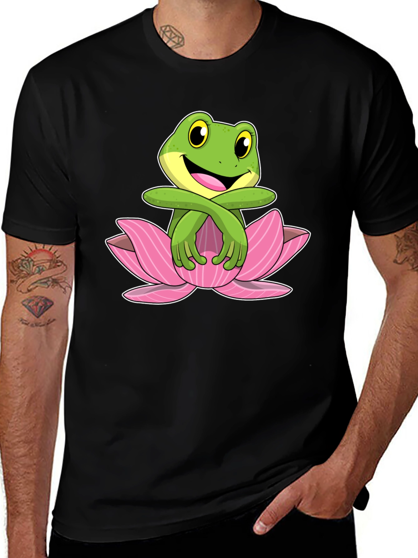 Frog in Lotus Flower Graphic T-Shirt