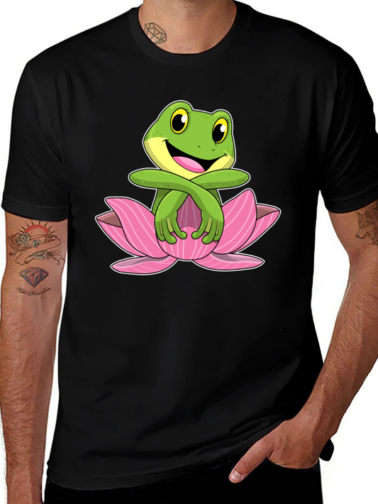 Frog in Lotus Flower Graphic T-Shirt
