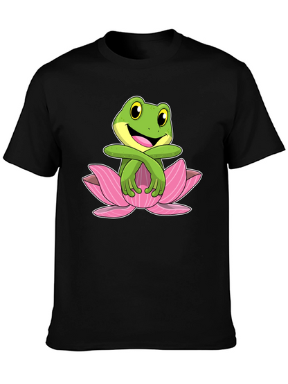 Frog in Lotus Flower Graphic T-Shirt