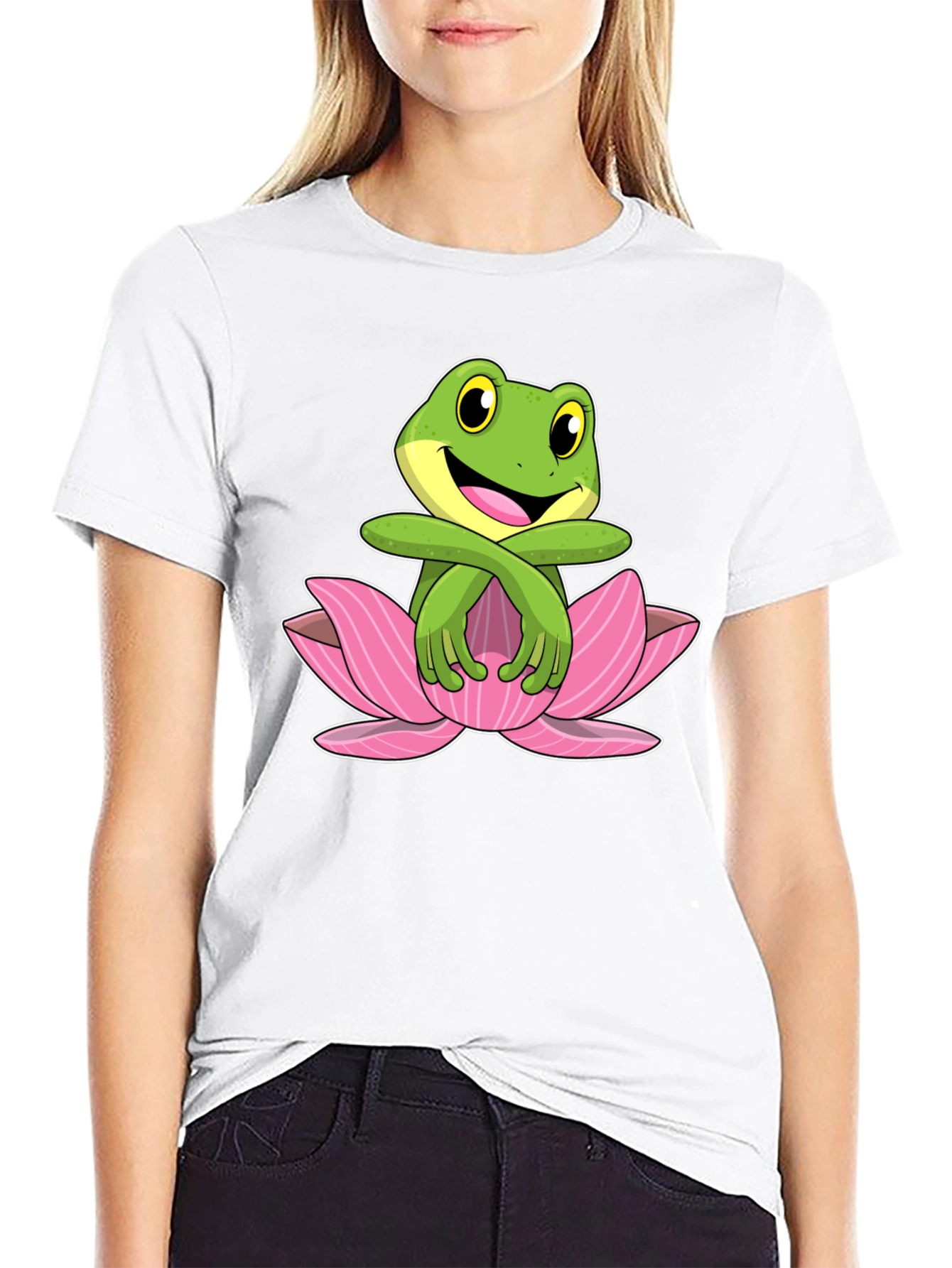 Frog in Lotus Flower Graphic T-Shirt