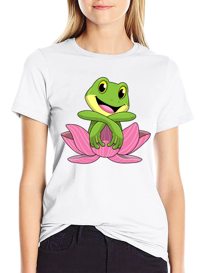 Frog in Lotus Flower Graphic T-Shirt