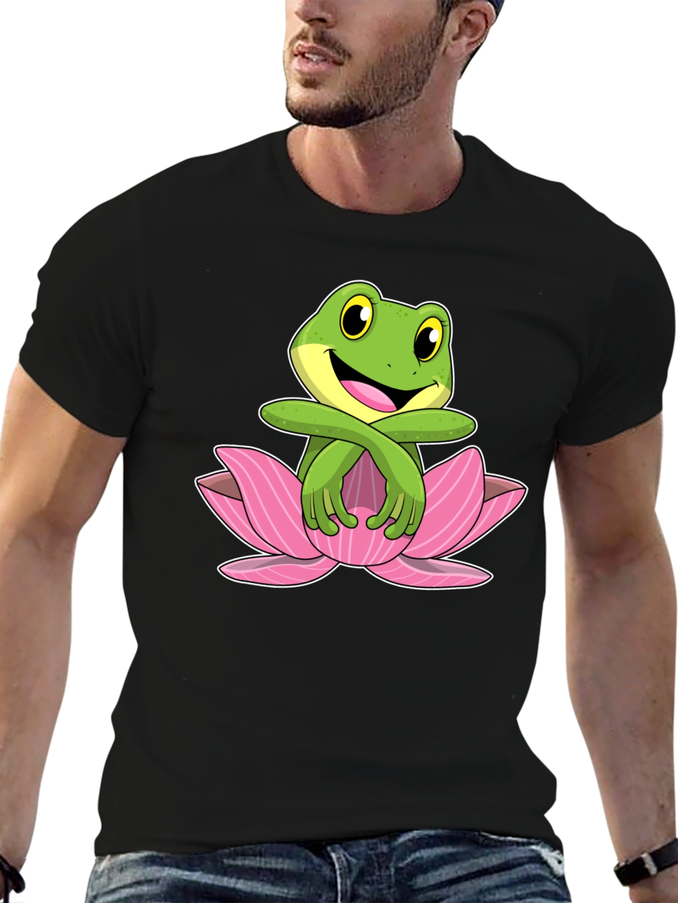 Frog in Lotus Flower Graphic T-Shirt