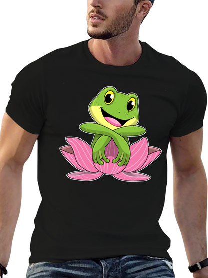 Frog in Lotus Flower Graphic T-Shirt