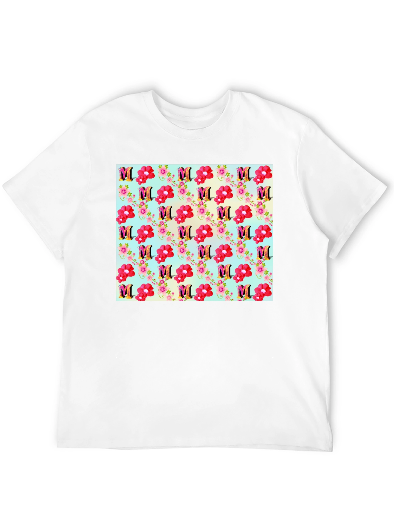Floral M Patterned Black T-Shirt
