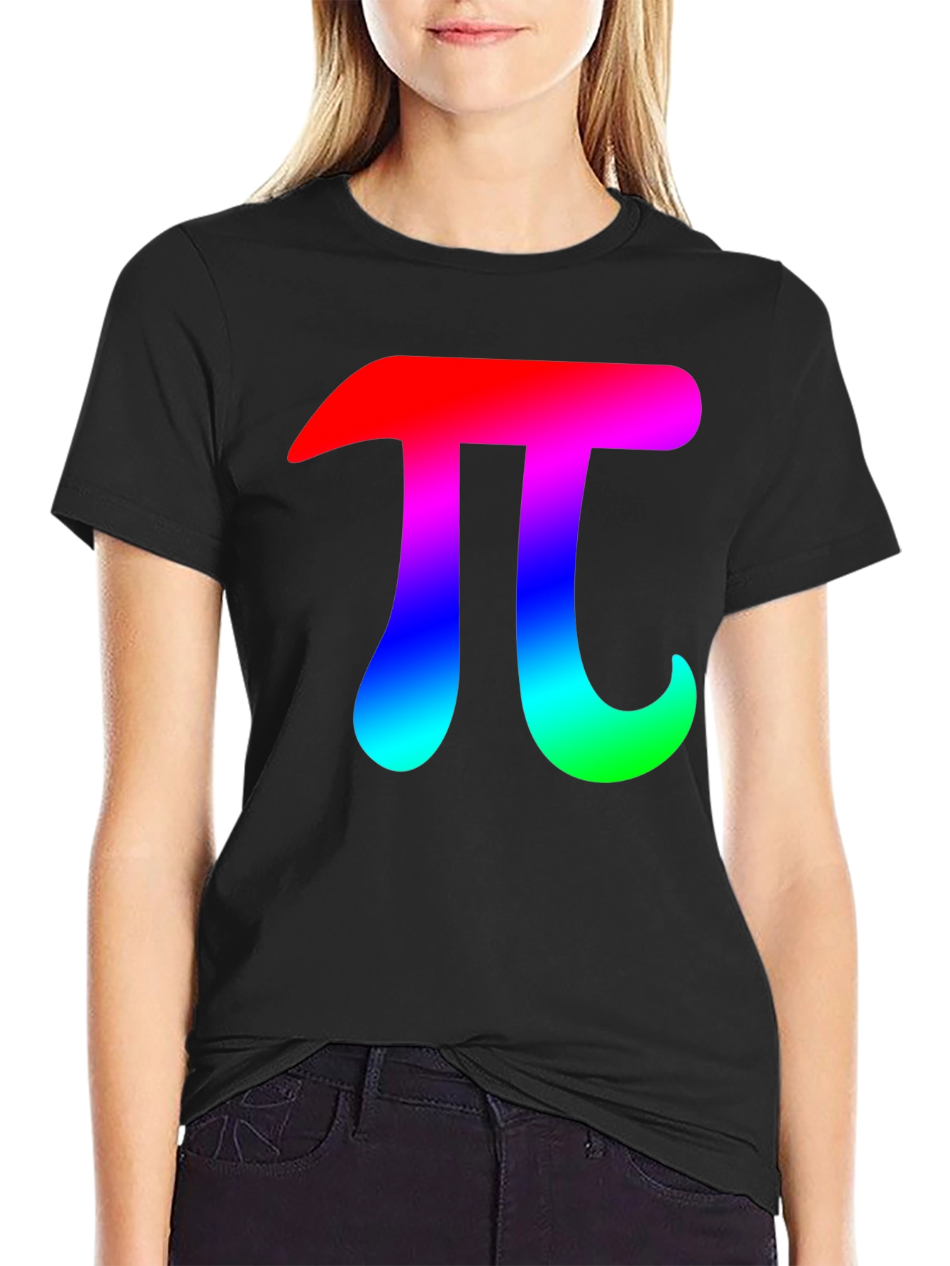 Mens Black T-Shirt with Rainbow Pi Symbol