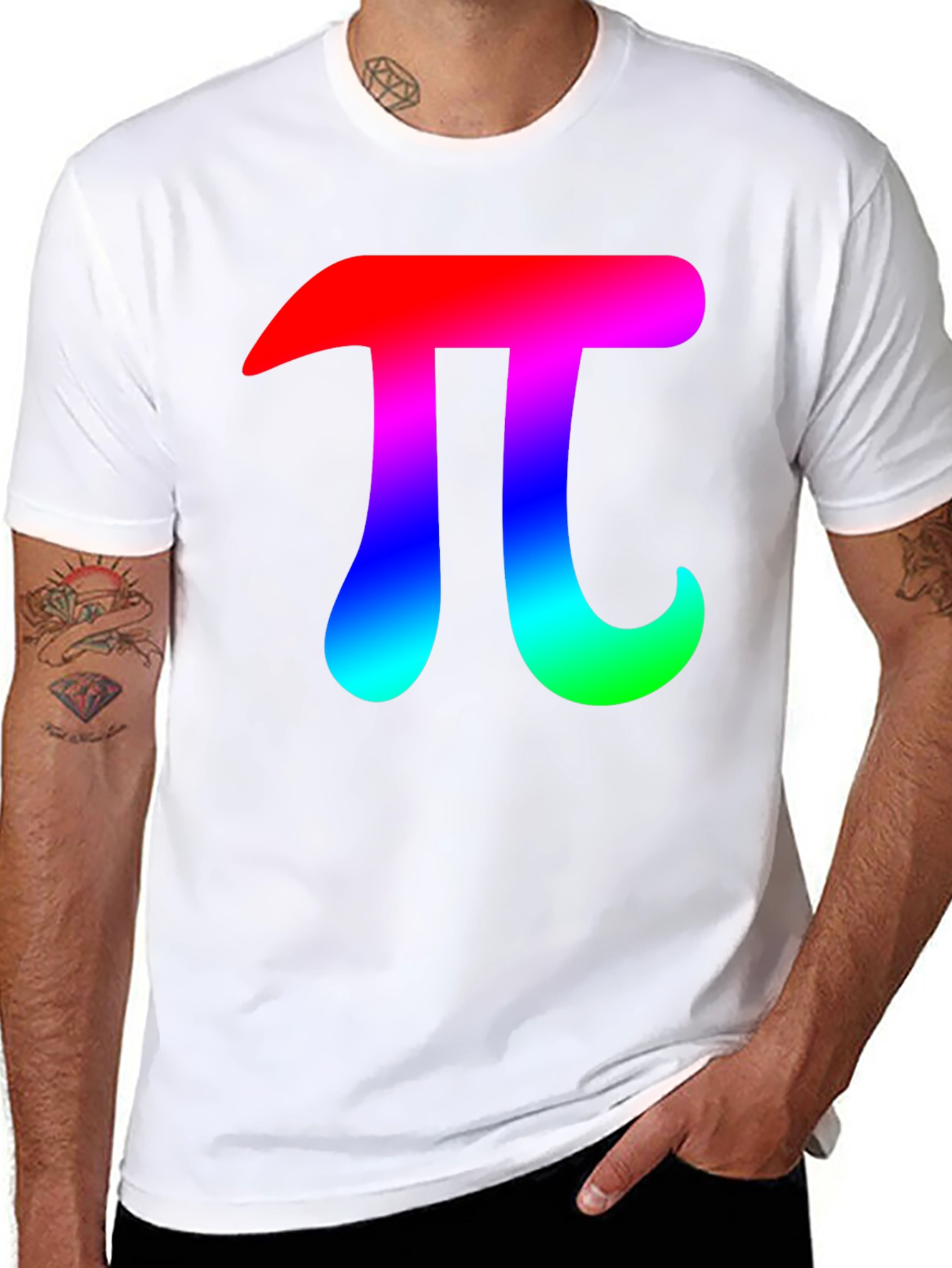 Mens Black T-Shirt with Rainbow Pi Symbol